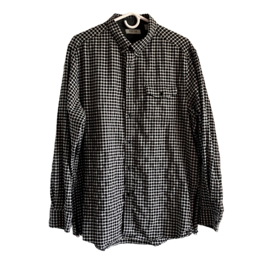 Kenneth Cole Reaction Shirt Black White X-Large Gingham Button Up Collar Casual